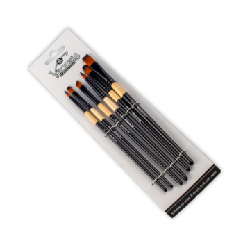 Set di pennelli sintetici misti color nero con punta dorata serie 3700,  a taglio laterale e dritto a lingua di gatto, rotondi e piatti.