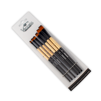 Set di pennelli con impugnatura nera e naturale a taglio piatto serie 3800 con punta nera dorata